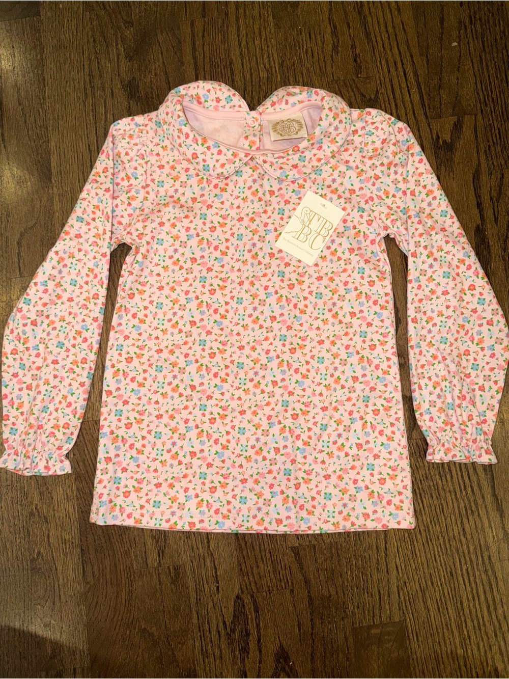 TBBC Girls' Pink Floral Long-Sleeve Top with Peter Pan Collar